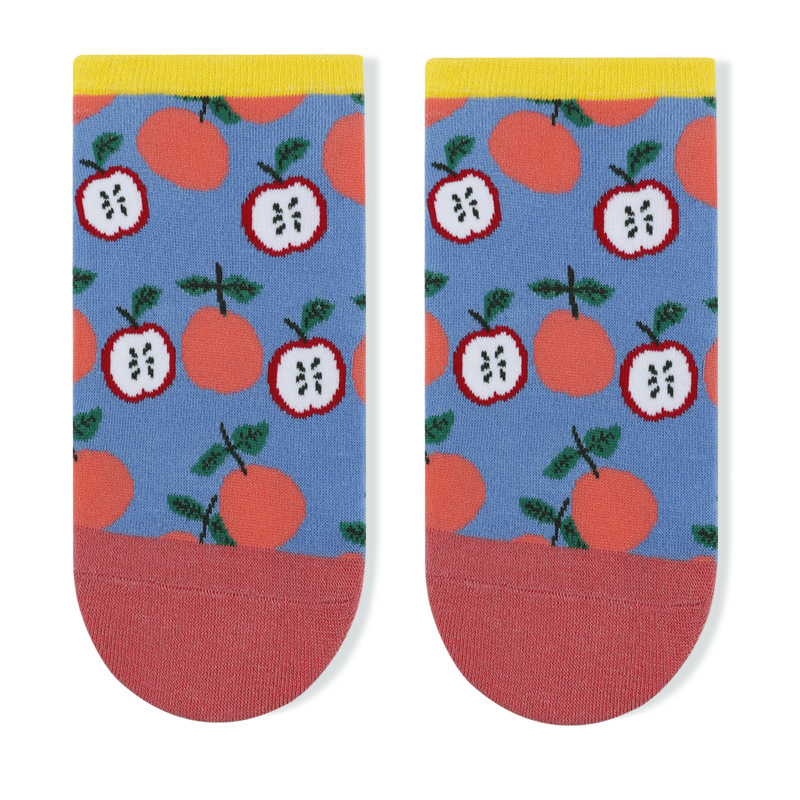 Glad Xvan 3 Pairs Short Paragraph Cotton Socks Cartoon Fruit Expression Pattern Boat Socks